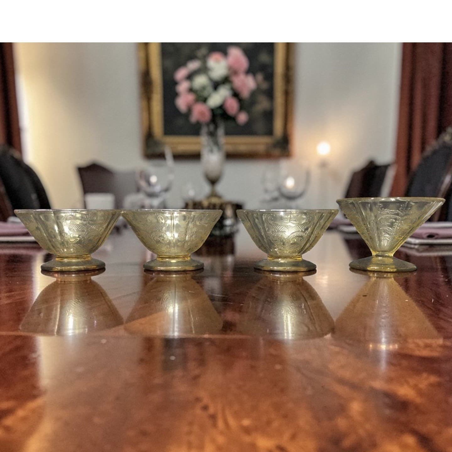 Federal Glass Madrid Amber Sherbet Glasses, Set Of 4, Vtg Depression Glassware
