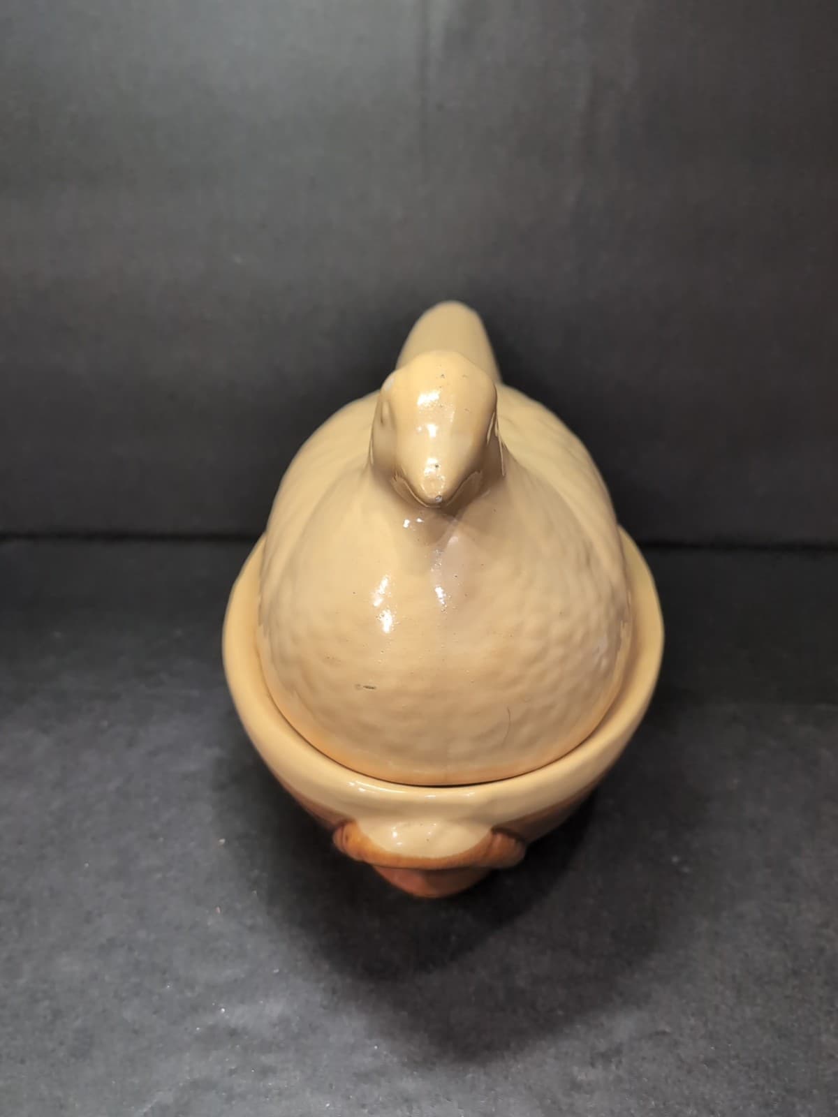 Quail on Nest Chicken Bowl, Vintage Pottery Hen, Yellow Ware 2 Piece Collectible - Thumbnail 2