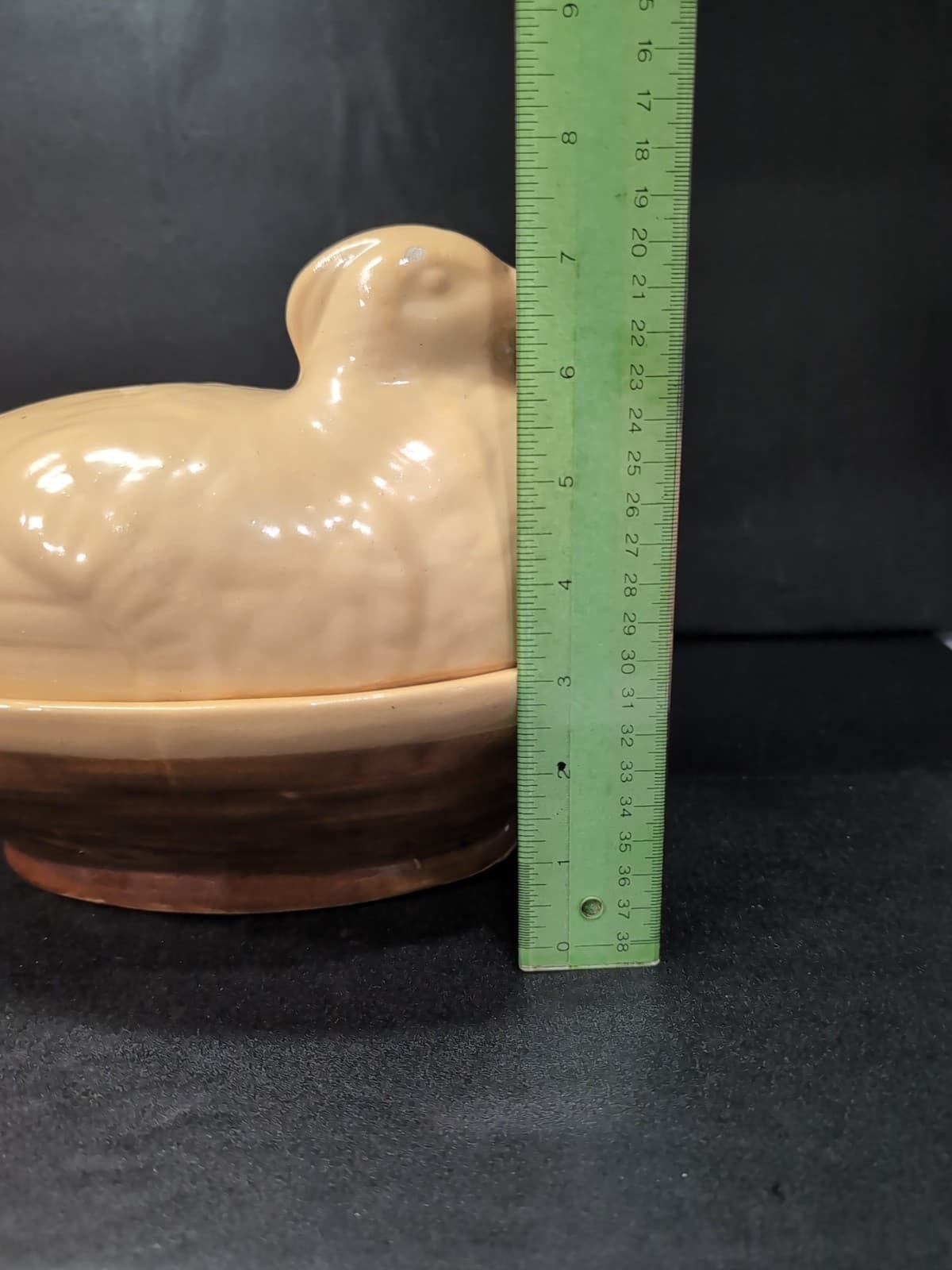 Quail on Nest Chicken Bowl, Vintage Pottery Hen, Yellow Ware 2 Piece Collectible - Thumbnail 9
