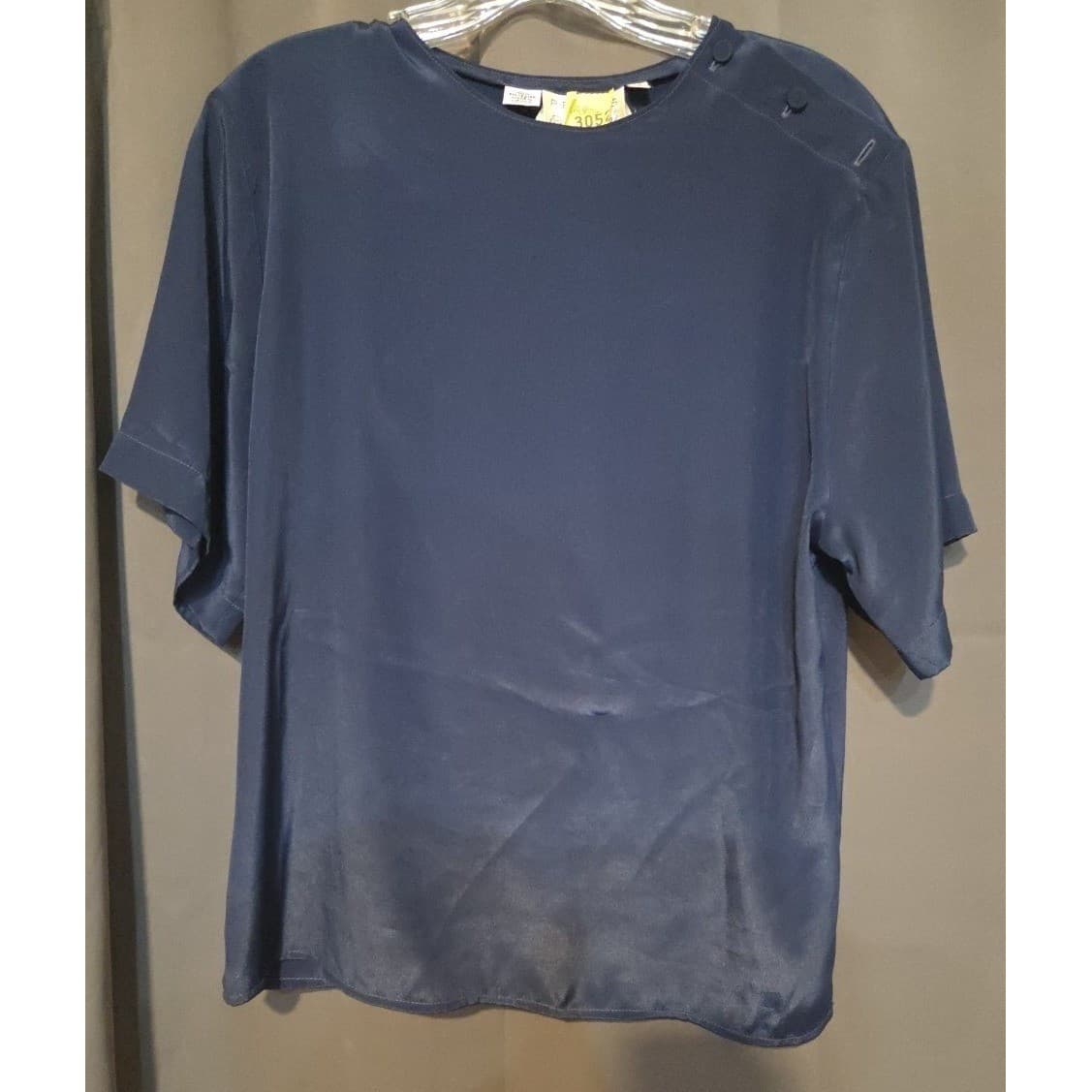 Peters & Ashley Navy Blue Button Shoulder Satin Blouse, Women's Size 8 - Thumbnail 3
