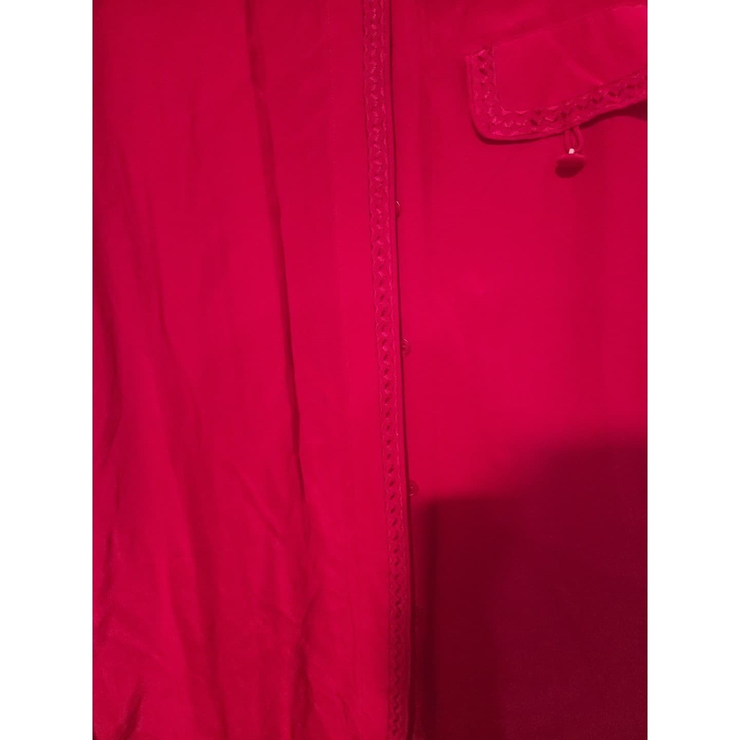 Tess Red Crochet Trim Button Down, Women's Small Blouse, 100% Silk, Long Sleeve - Thumbnail 8