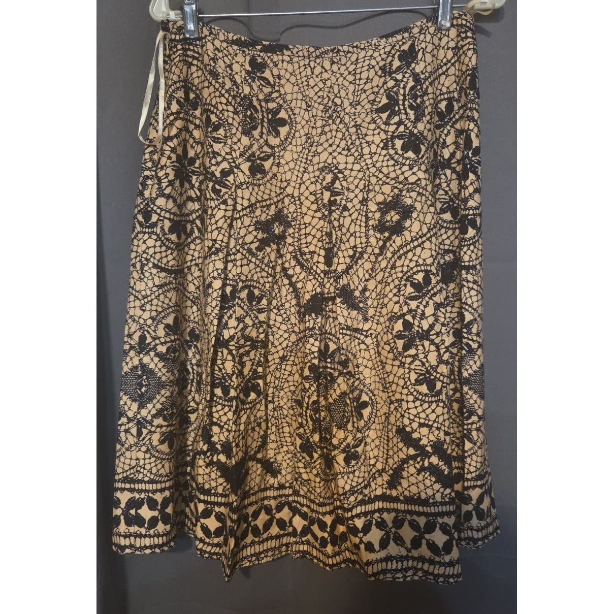 Kasper Women Tan Black Lace Print A-Line Skirt, Women's Sz 6 Professional Office - Thumbnail 4