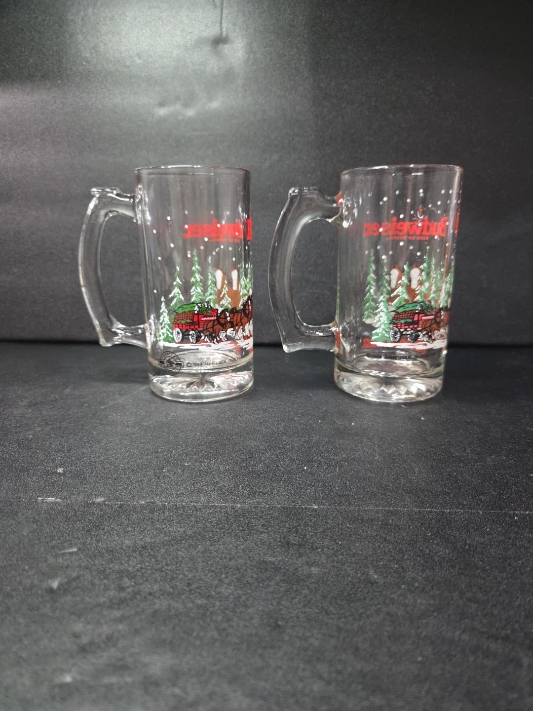 Budweiser Clydesdales Glass Beer Steins, Anheuser-Busch Mugs, Set of2, 1988/1989 - Thumbnail 4
