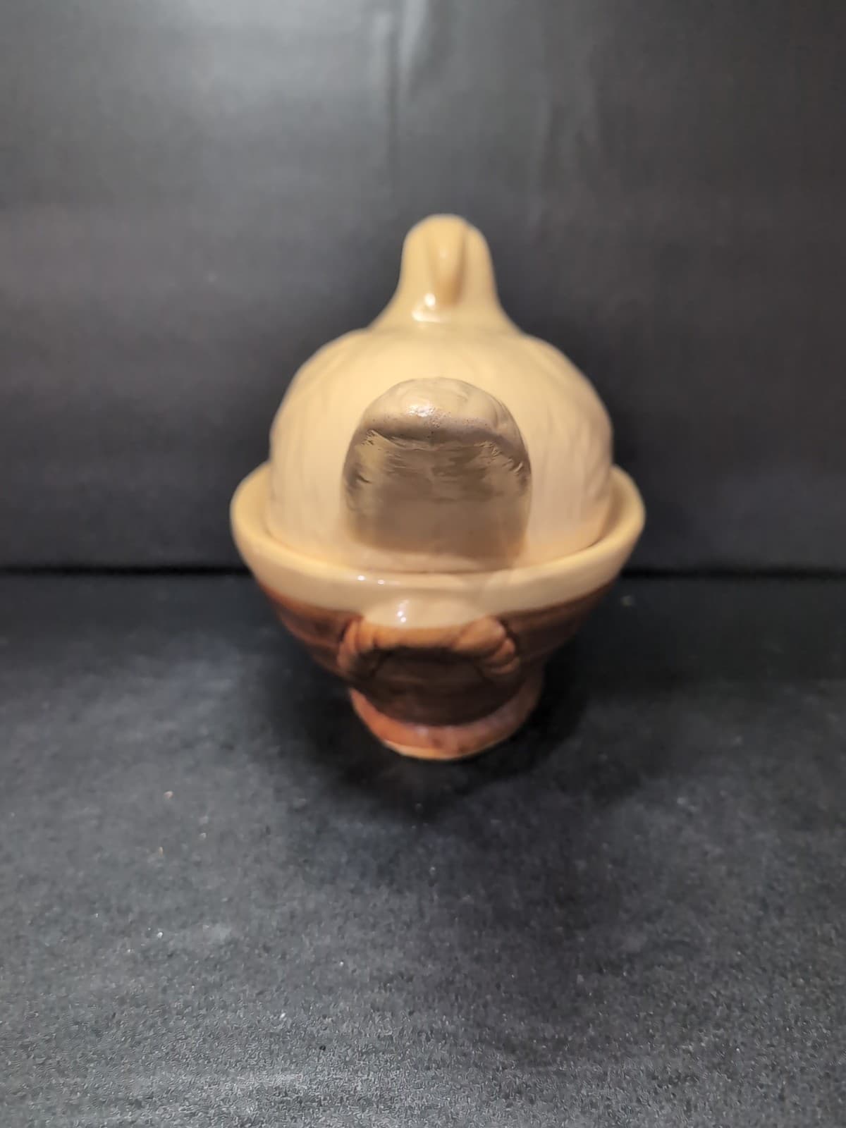 Quail on Nest Chicken Bowl, Vintage Pottery Hen, Yellow Ware 2 Piece Collectible - Thumbnail 4