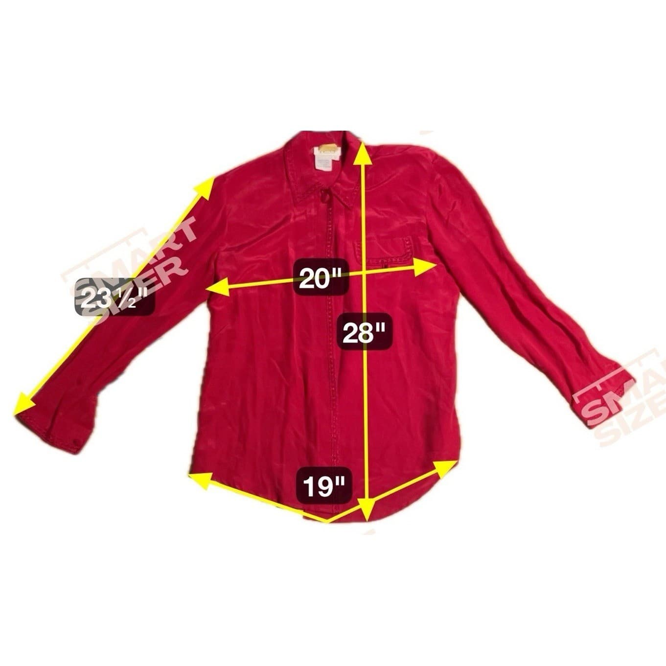 Tess Red Crochet Trim Button Down, Women's Small Blouse, 100% Silk, Long Sleeve - Thumbnail 2