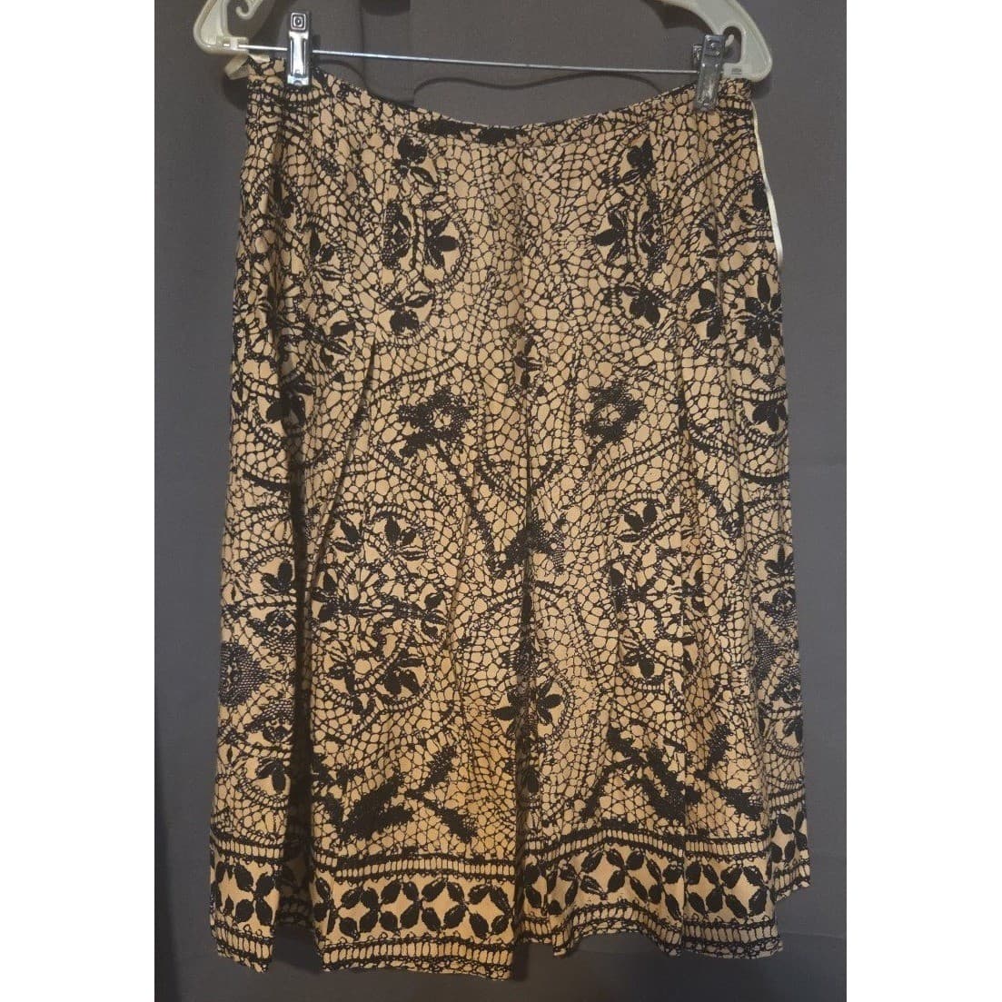 Kasper Women Tan Black Lace Print A-Line Skirt, Women's Sz 6 Professional Office - Thumbnail 3