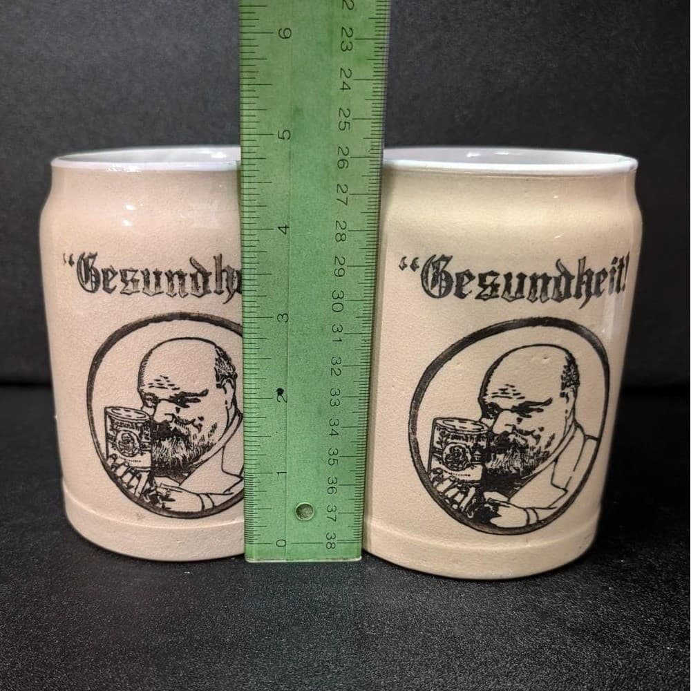 Gesundheit Beer Mugs, Set of 2, Vintage German-Style Barware, Black Transferware - Thumbnail 9