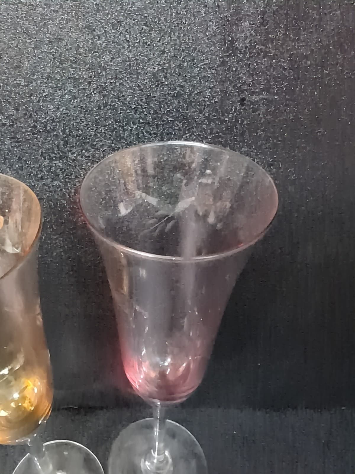 Etched Lead Crystal Champagne Flutes, Fluted Chintz Glass, Yellow & Pink Glass - Thumbnail 7
