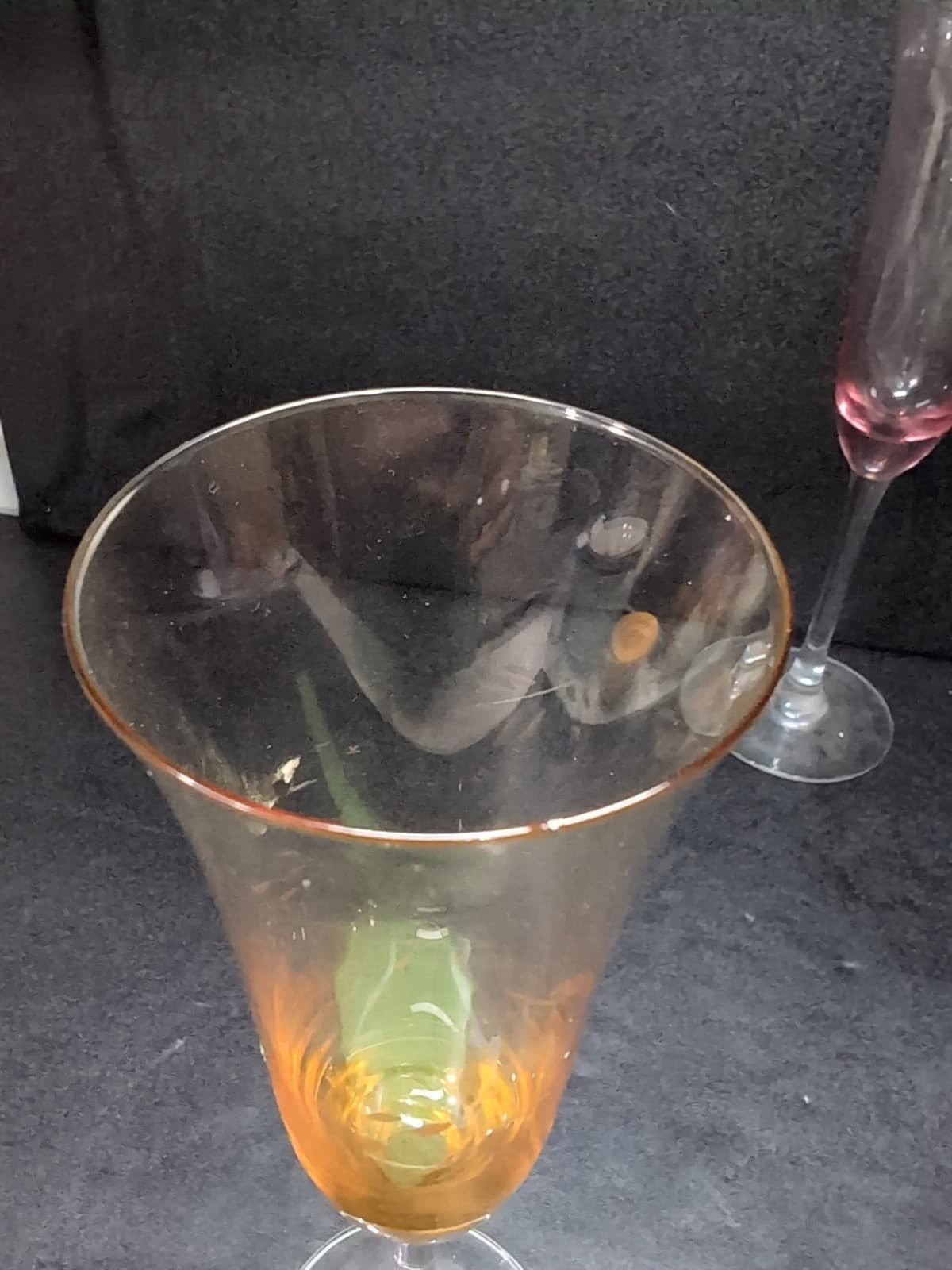 Etched Lead Crystal Champagne Flutes, Fluted Chintz Glass, Yellow & Pink Glass - Thumbnail 10