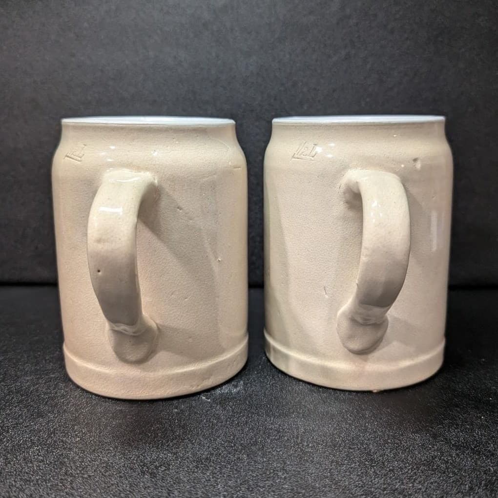 Gesundheit Beer Mugs, Set of 2, Vintage German-Style Barware, Black Transferware - Thumbnail 4