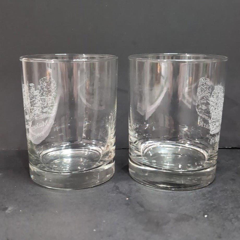 Makers Mark Whiskey Glasses, Set of 2, Vintage Etched Robert Cole Cabin Design - Thumbnail 3