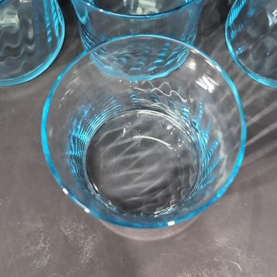 Wheaton Optical Blue Tint Tumblers, Set of 4, Swirl Design, Vintage Drinkware - Thumbnail 7