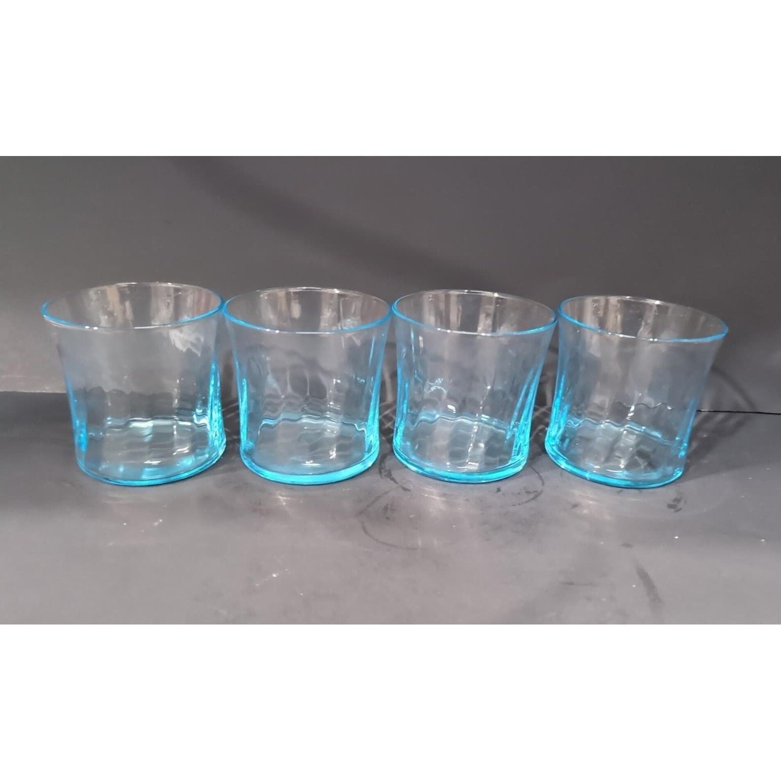 Wheaton Optical Blue Tint Tumblers, Set of 4, Swirl Design, Vintage Drinkware - Thumbnail 3