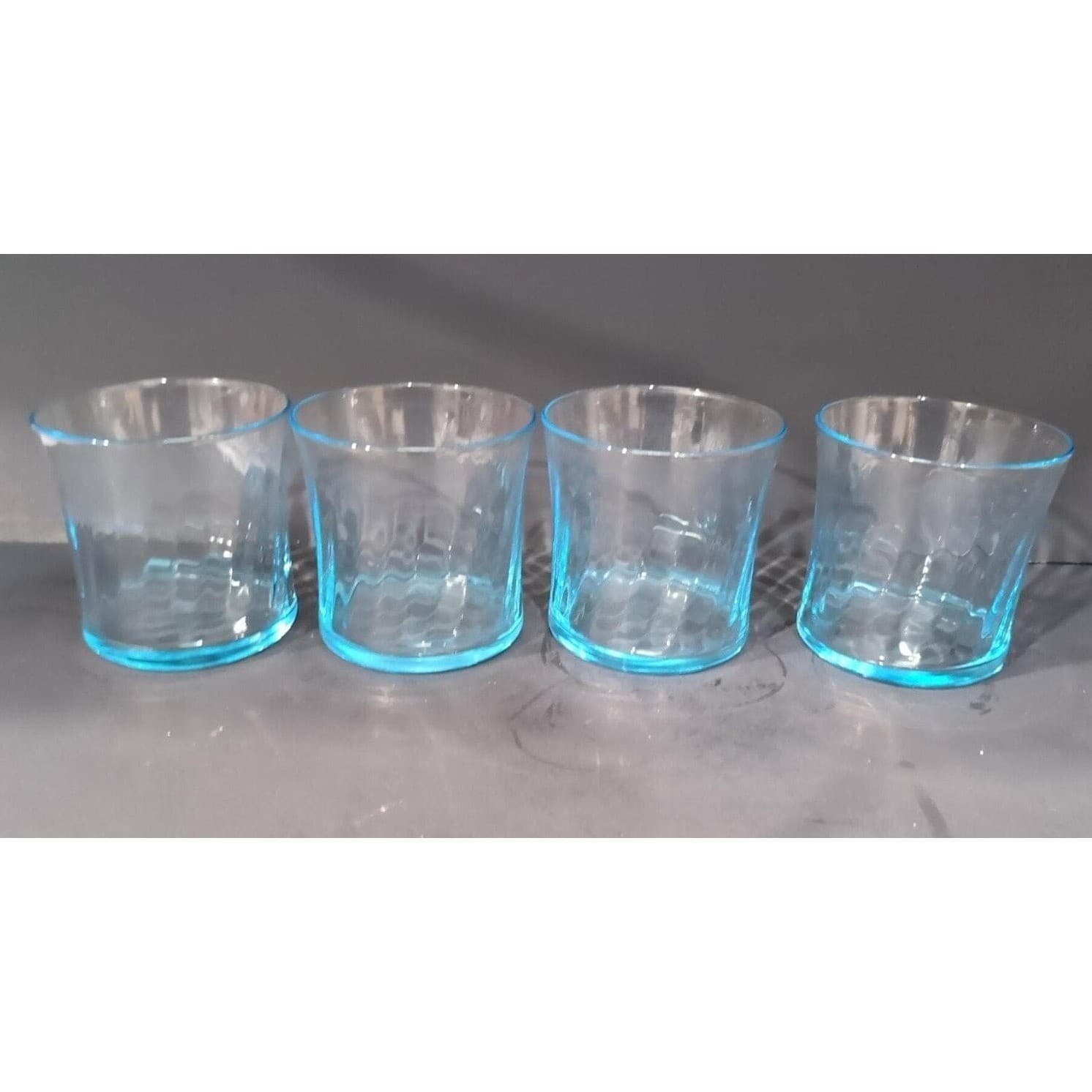 Wheaton Optical Blue Tint Tumblers, Set of 4, Swirl Design, Vintage Drinkware - Thumbnail 5