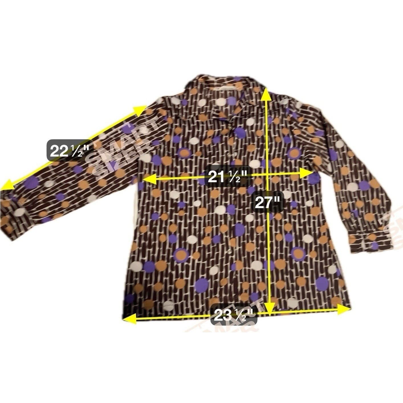 Alfred Dunner Vintage Brown Purple Polka Dot Geometric Button Down Woman's Sz 18 - Thumbnail 2