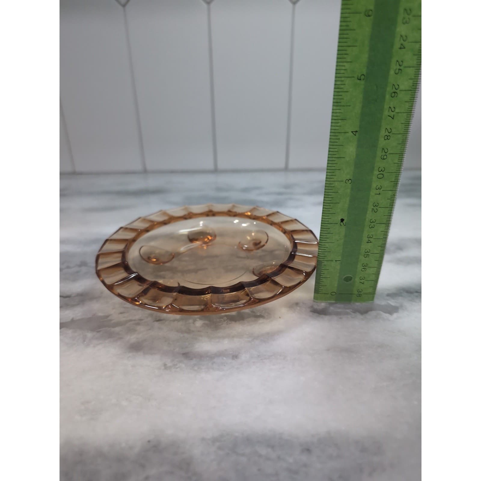 Indiana Glass Amber Trinket Footed Bowl Dish, Scalloped Edge Vintage 6" Diameter - Thumbnail 7