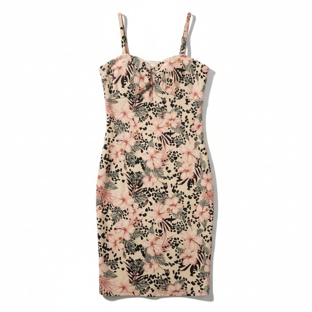 No Boundaries Multi-Color Floral Leopard Print Bodycon Midi Dress, Girls 11-13