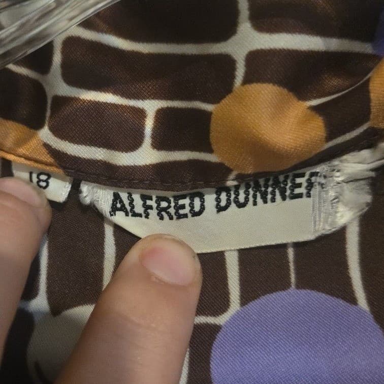 Alfred Dunner Vintage Brown Purple Polka Dot Geometric Button Down Woman's Sz 18 - Thumbnail 5