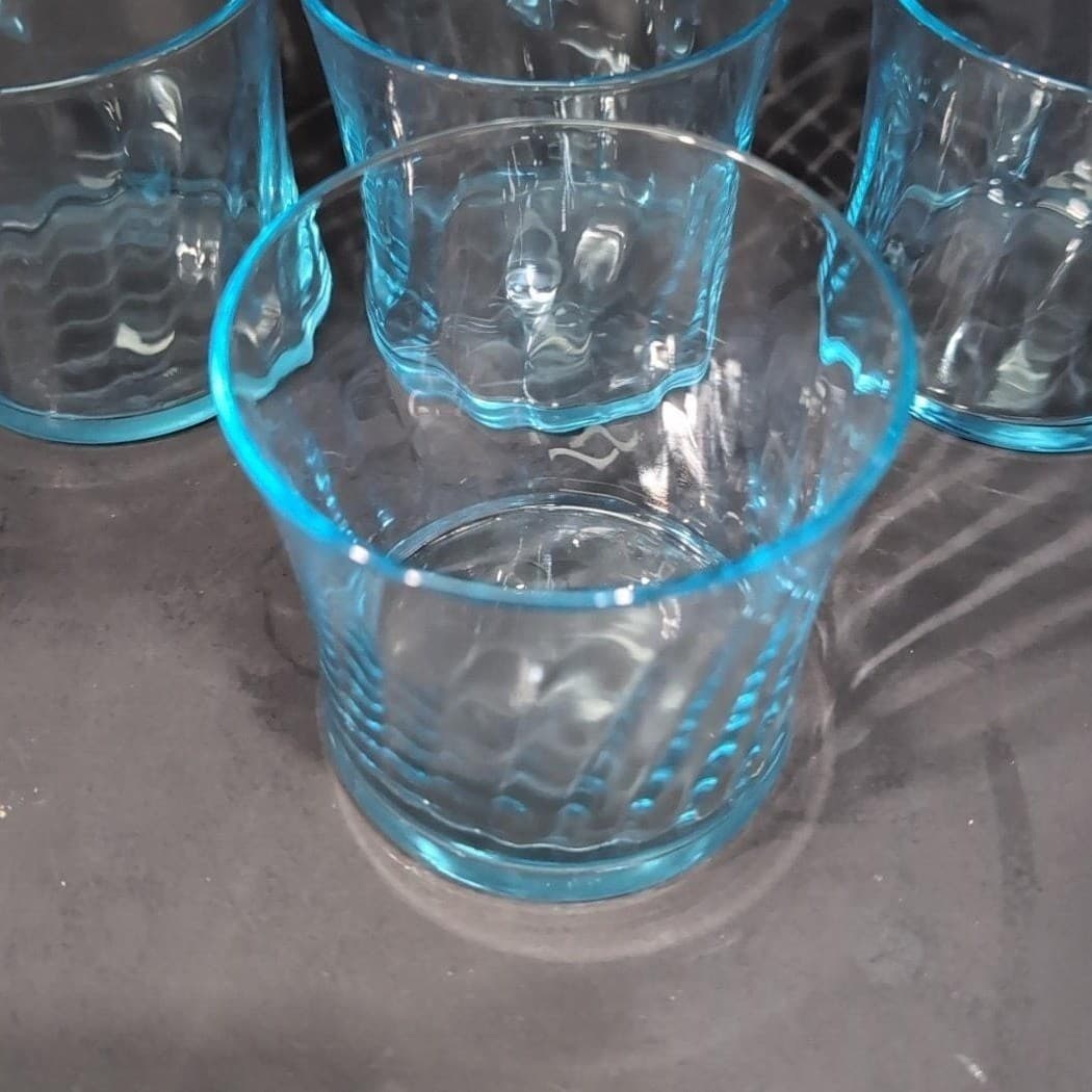 Wheaton Optical Blue Tint Tumblers, Set of 4, Swirl Design, Vintage Drinkware - Thumbnail 6