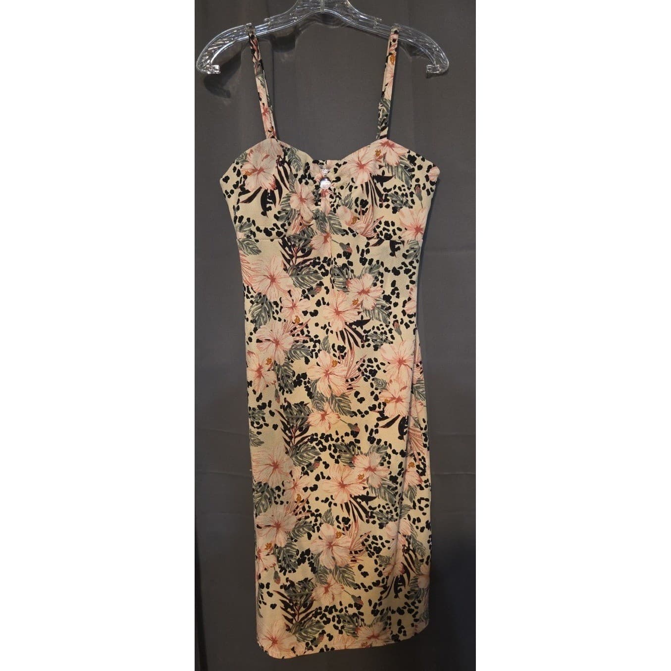 No Boundaries Multi-Color Floral Leopard Print Bodycon Midi Dress, Girls 11-13 - Thumbnail 3