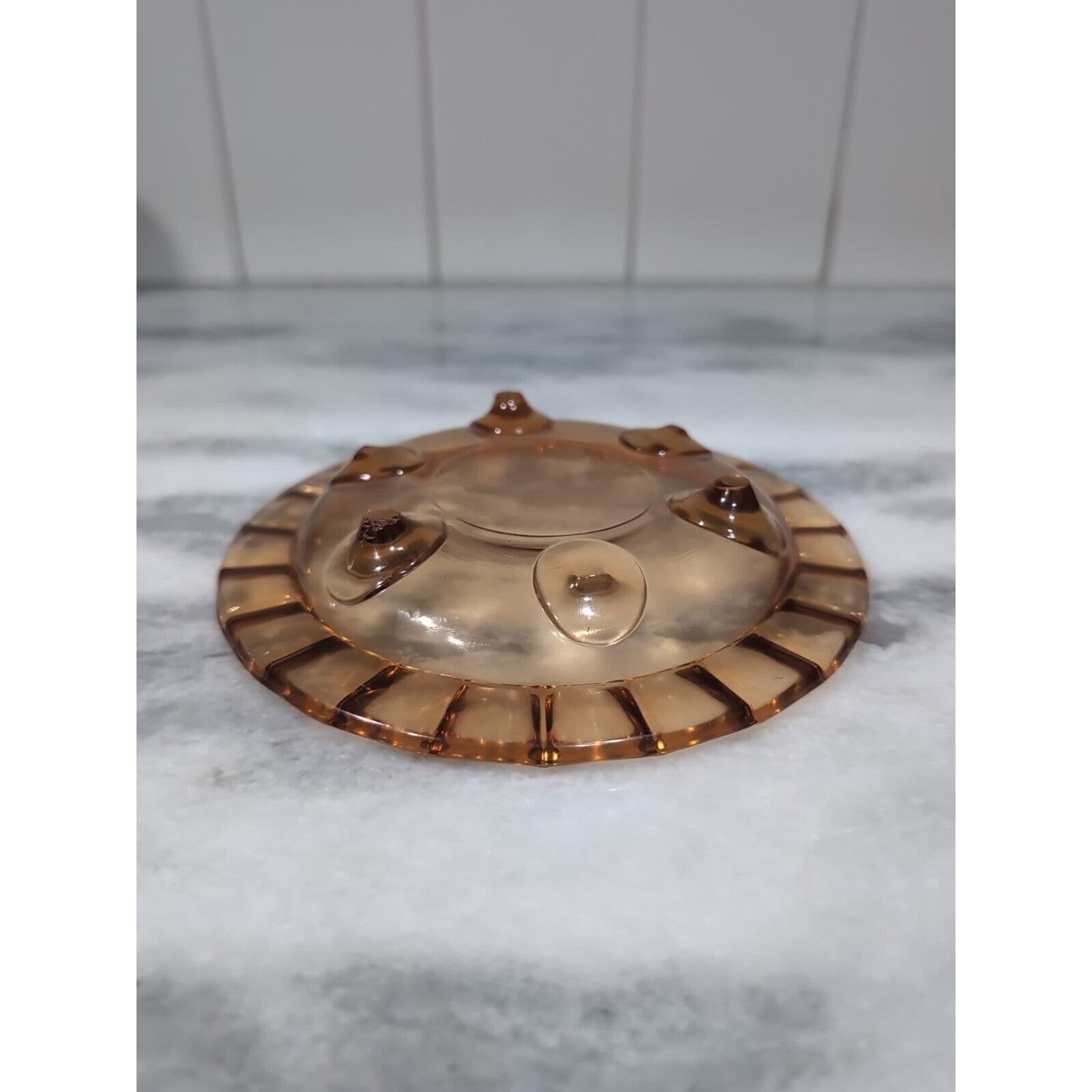 Indiana Glass Amber Trinket Footed Bowl Dish, Scalloped Edge Vintage 6" Diameter - Thumbnail 5
