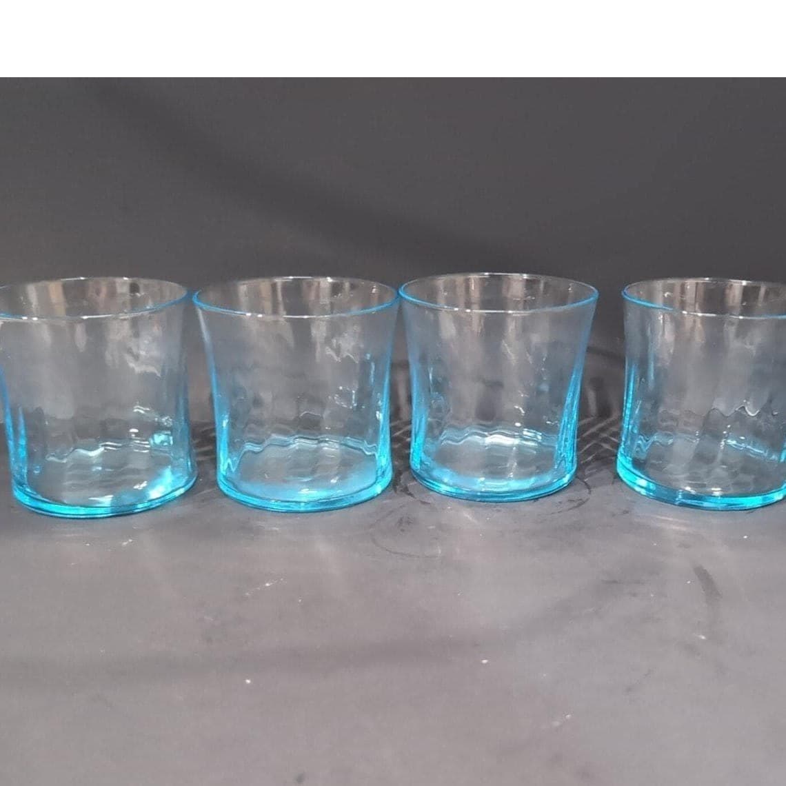Wheaton Optical Blue Tint Tumblers, Set of 4, Swirl Design, Vintage Drinkware - Thumbnail 2