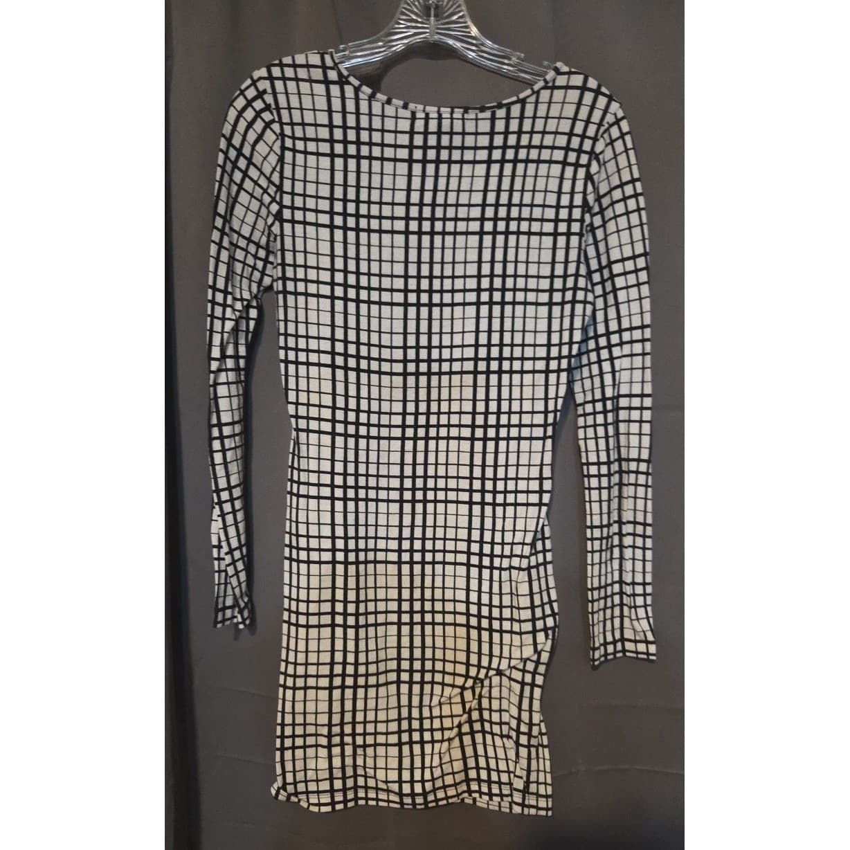 Forever 21 Womens Black White Grid Print Long Sleeve Bodycon Mini Dress Size S - Thumbnail 4