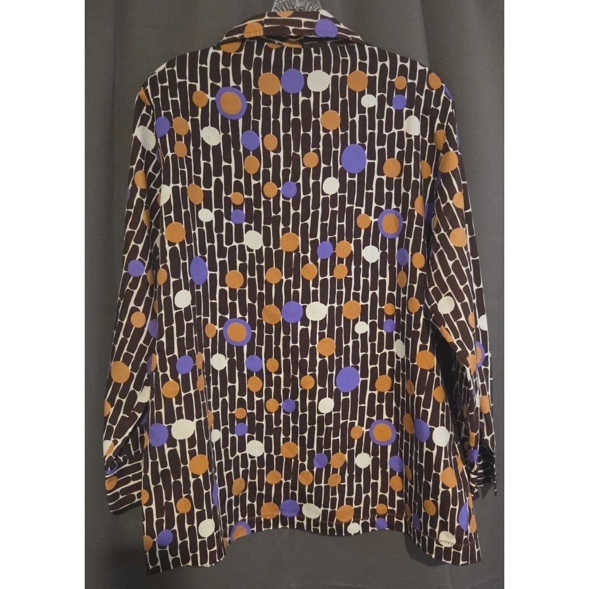 Alfred Dunner Vintage Brown Purple Polka Dot Geometric Button Down Woman's Sz 18 - Thumbnail 4