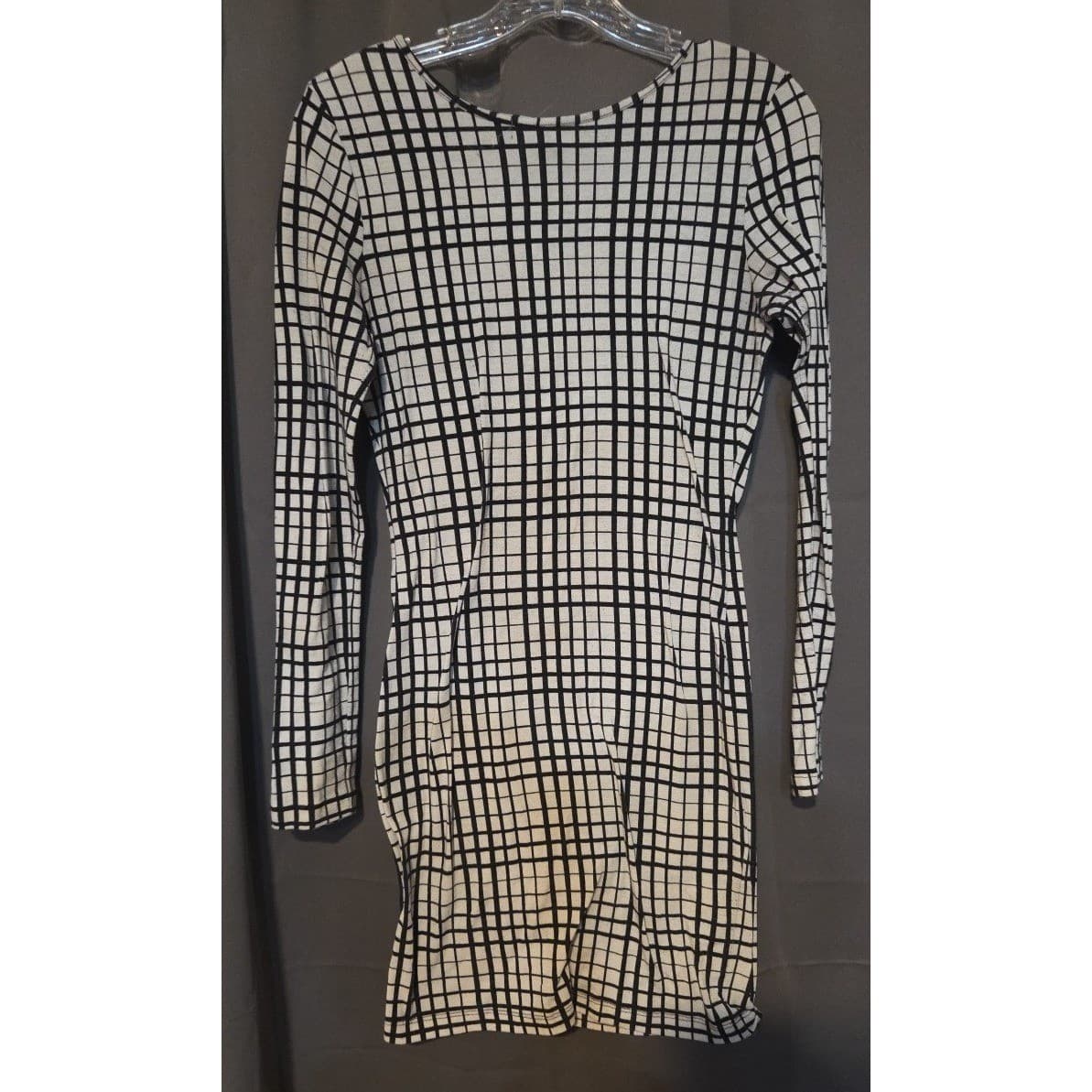 Forever 21 Womens Black White Grid Print Long Sleeve Bodycon Mini Dress Size S - Thumbnail 3