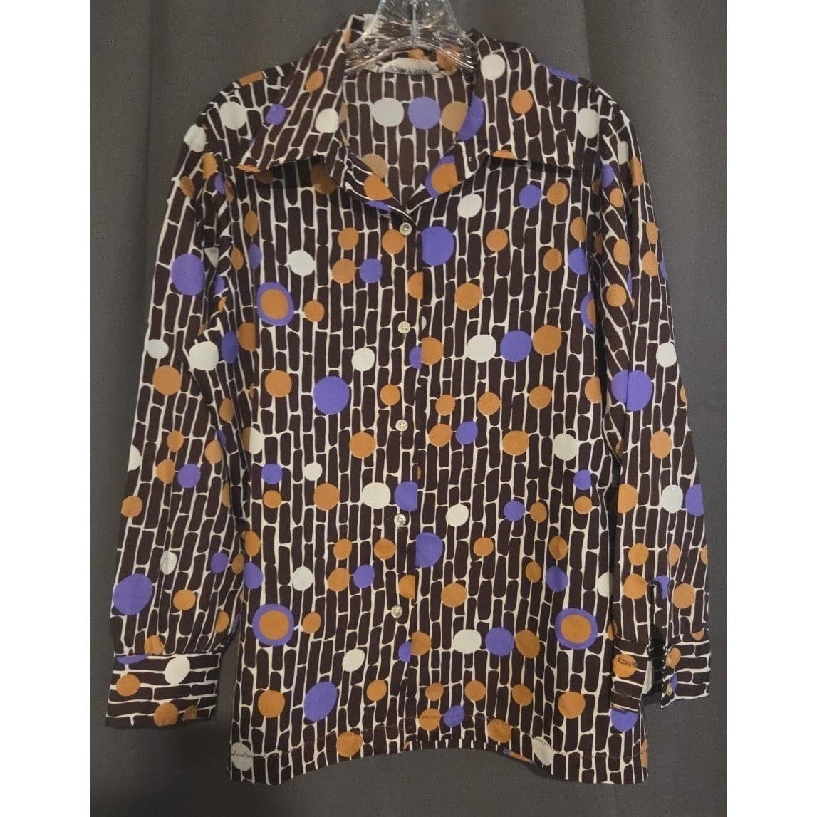 Alfred Dunner Vintage Brown Purple Polka Dot Geometric Button Down Woman's Sz 18 - Thumbnail 3