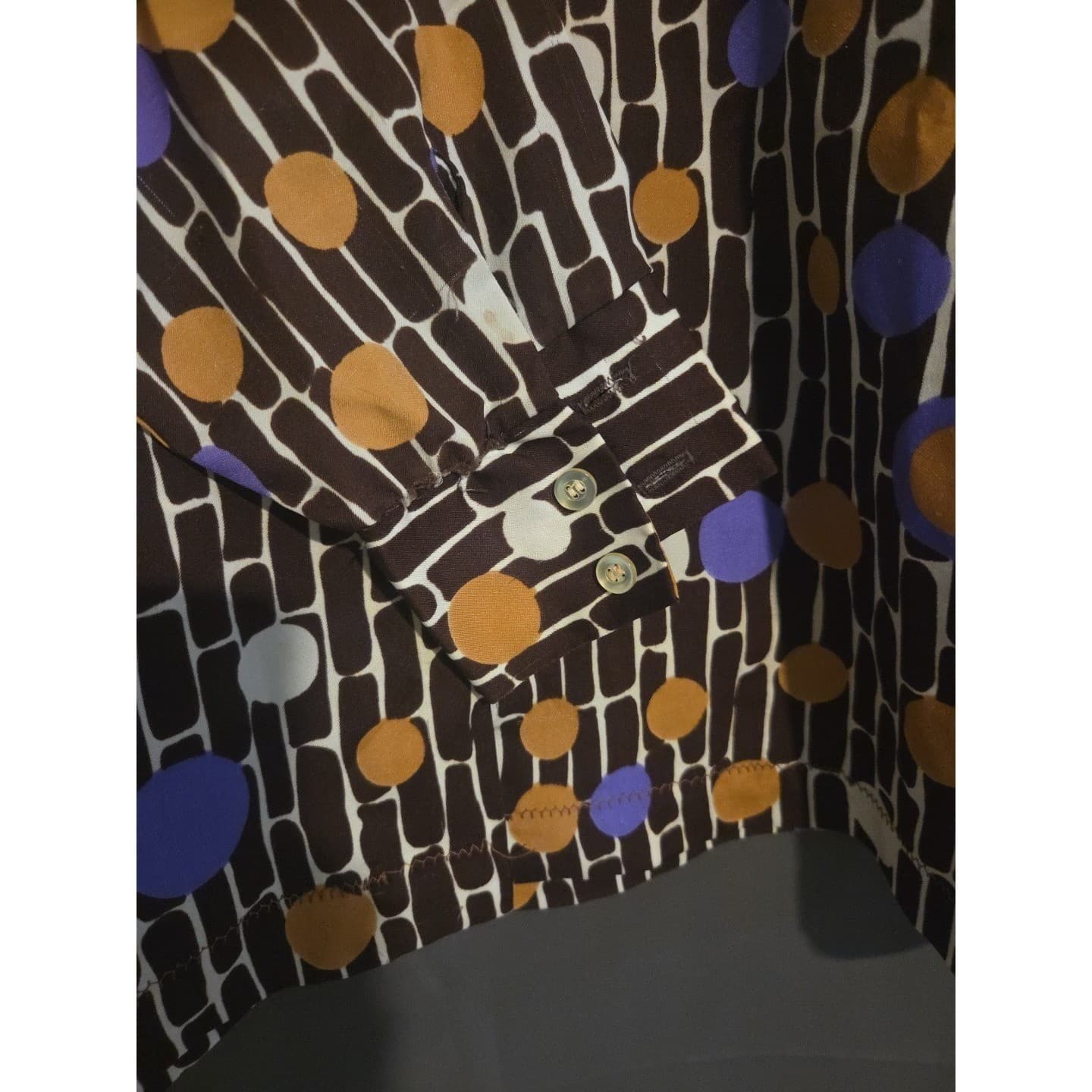 Alfred Dunner Vintage Brown Purple Polka Dot Geometric Button Down Woman's Sz 18 - Thumbnail 7