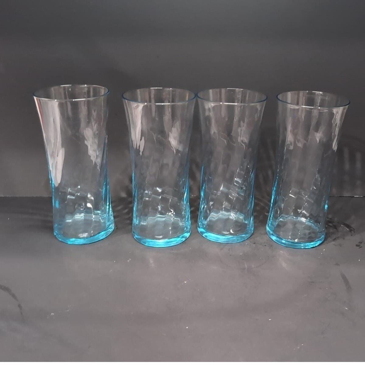 Wheaton Blue Tint Highball Glasses, Set of 4, Optic Swirl Design, Vtg Drinkware - Thumbnail 2