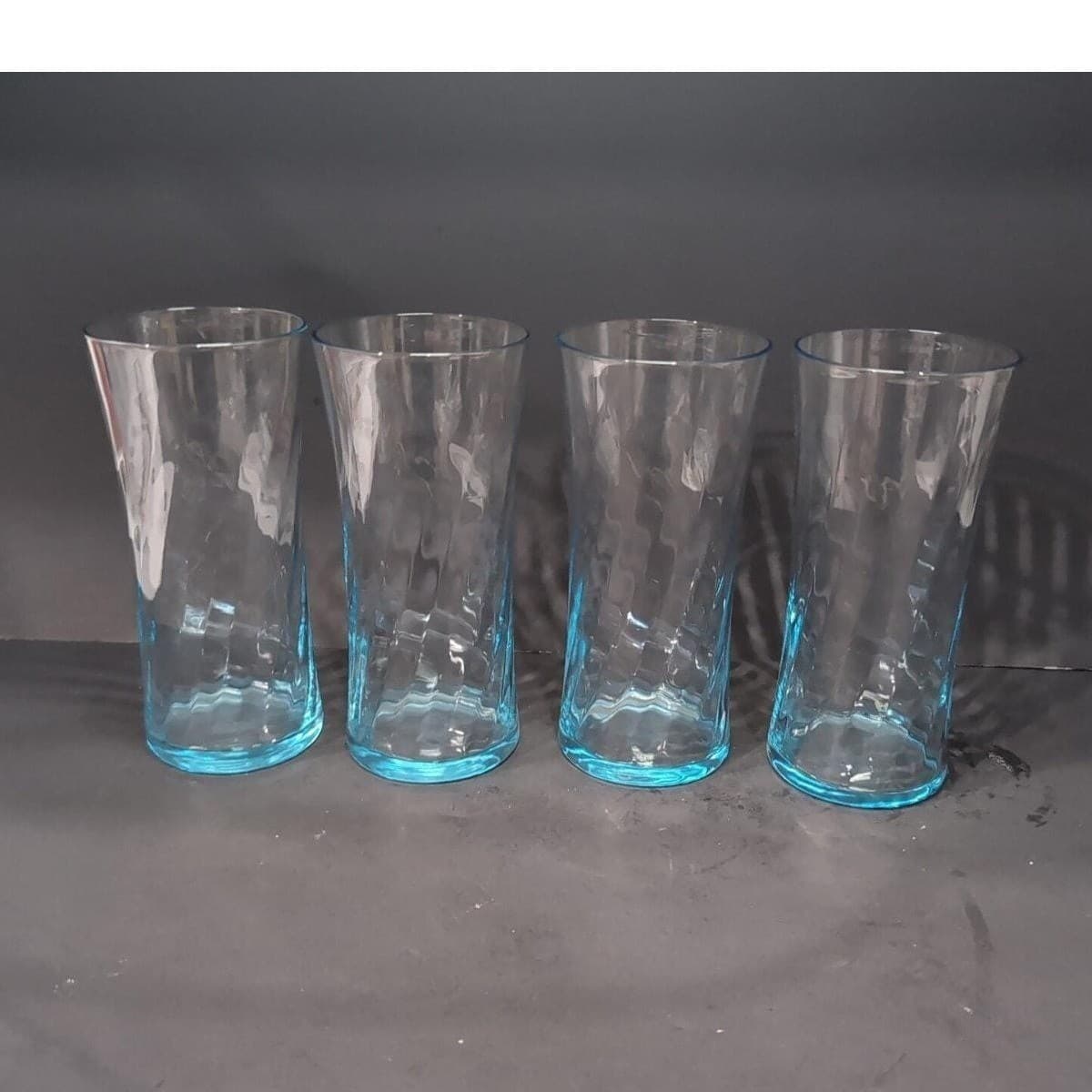 Wheaton Blue Tint Highball Glasses, Set of 4, Optic Swirl Design, Vtg Drinkware - Thumbnail 3