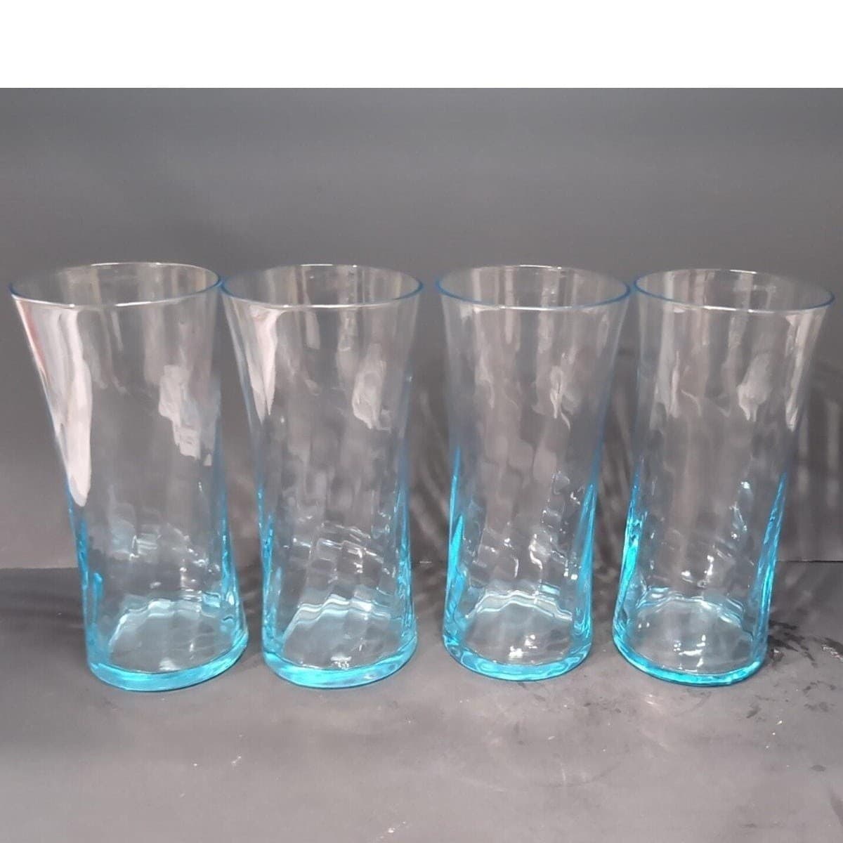 Wheaton Blue Tint Highball Glasses, Set of 4, Optic Swirl Design, Vtg Drinkware - Thumbnail 4