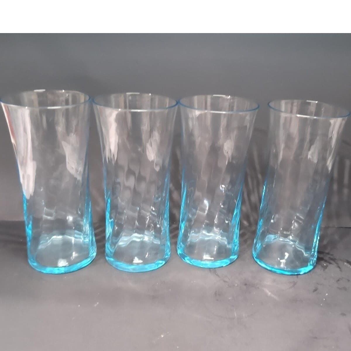 Wheaton Blue Tint Highball Glasses, Set of 4, Optic Swirl Design, Vtg Drinkware - Thumbnail 5