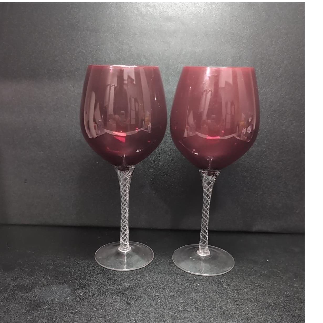 Ruby Red Balloon Wine Glasses, Set of 2, Twisted Stem. Venetian Style Stemware - Thumbnail 3