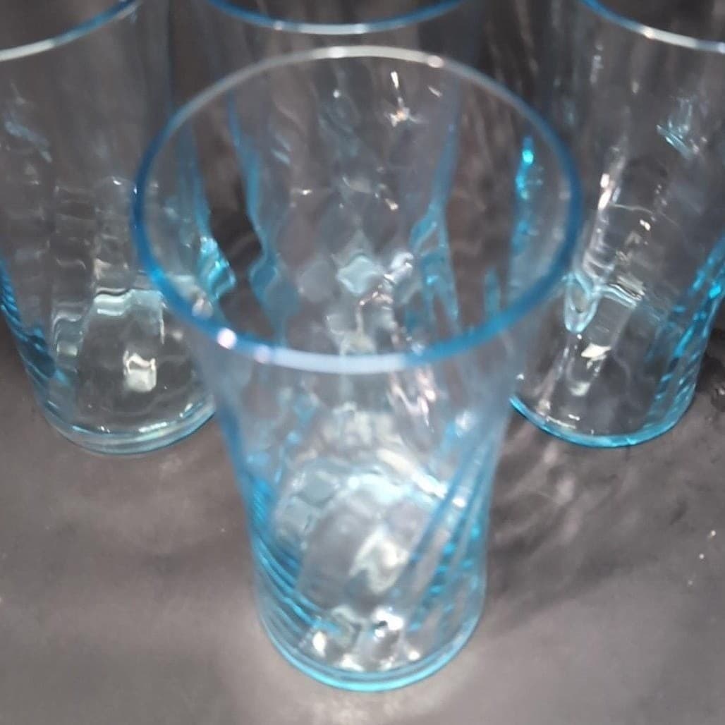 Wheaton Blue Tint Highball Glasses, Set of 4, Optic Swirl Design, Vtg Drinkware - Thumbnail 6