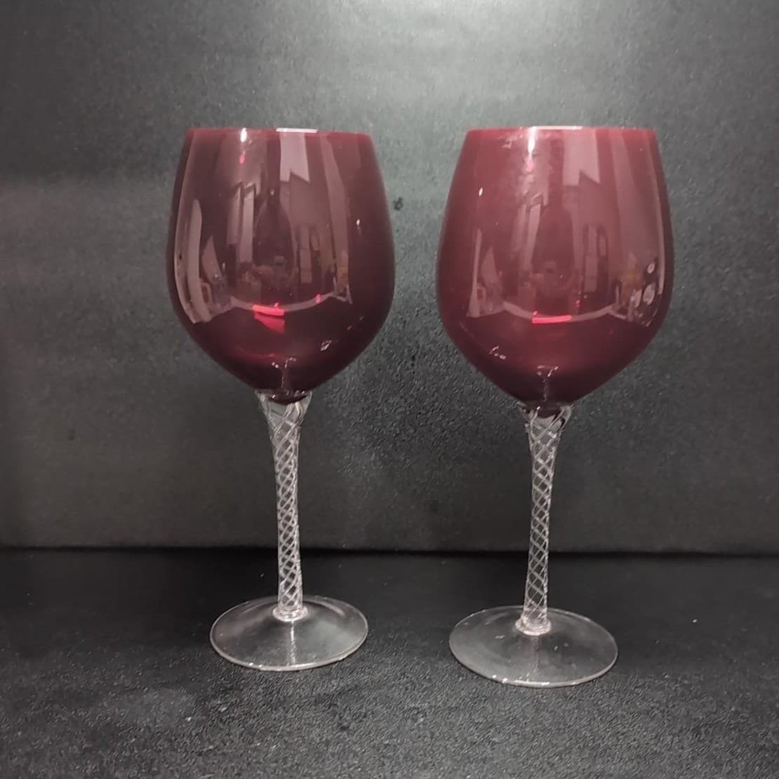 Ruby Red Balloon Wine Glasses, Set of 2, Twisted Stem. Venetian Style Stemware - Thumbnail 2