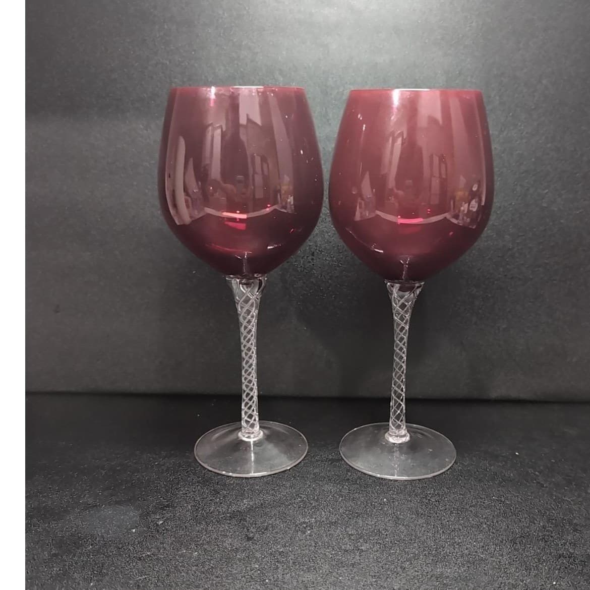 Ruby Red Balloon Wine Glasses, Set of 2, Twisted Stem. Venetian Style Stemware - Thumbnail 4