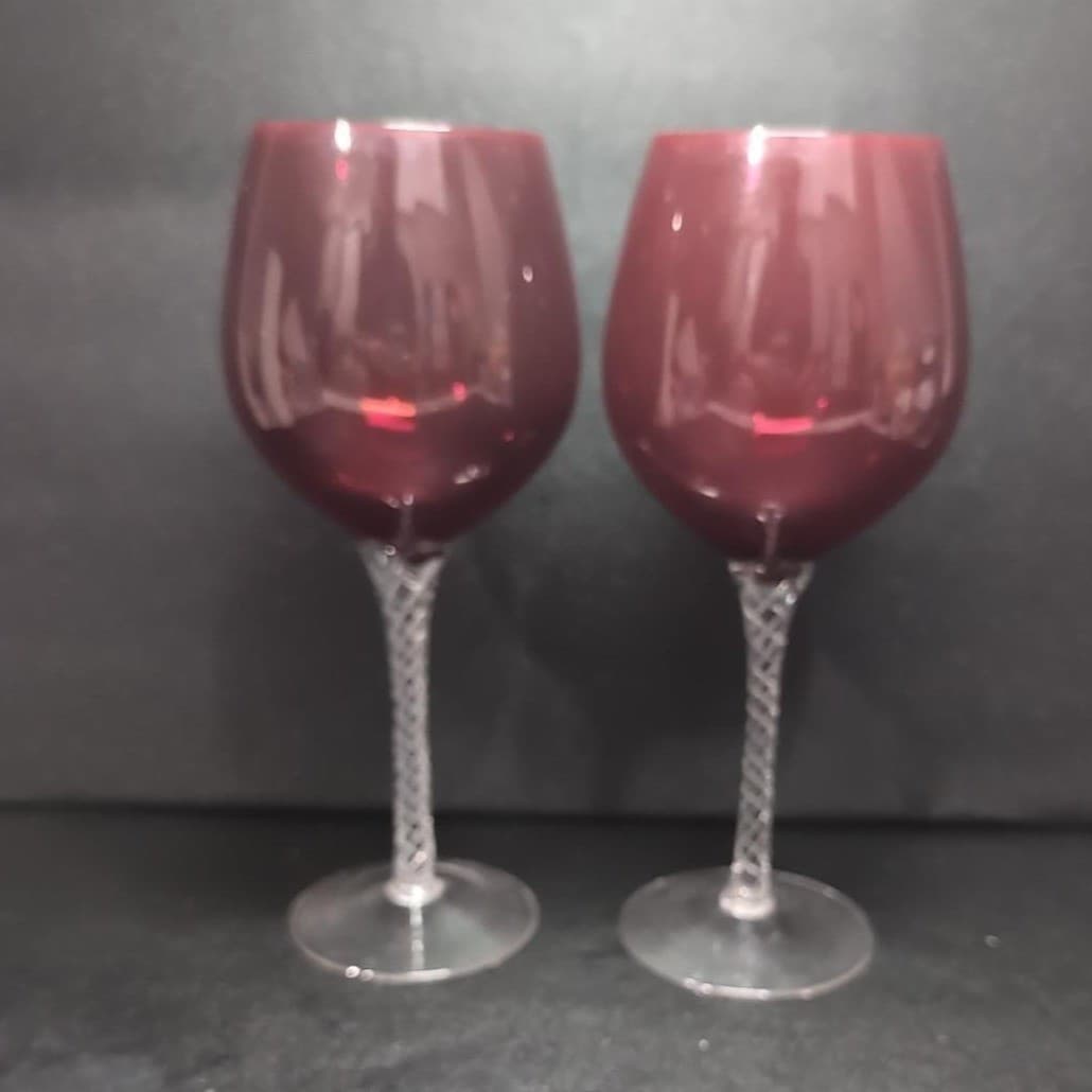 Ruby Red Balloon Wine Glasses, Set of 2, Twisted Stem. Venetian Style Stemware - Thumbnail 5
