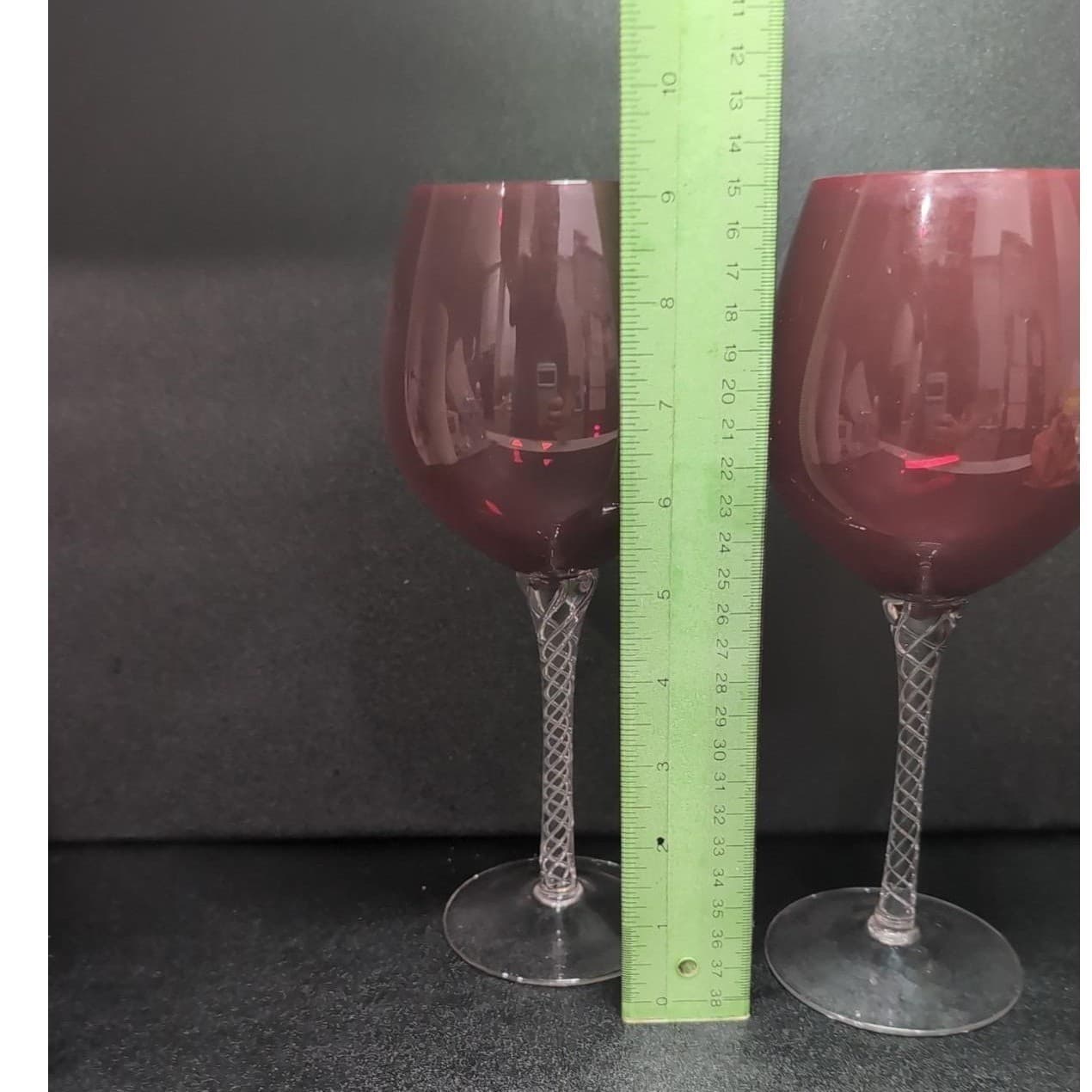 Ruby Red Balloon Wine Glasses, Set of 2, Twisted Stem. Venetian Style Stemware - Thumbnail 9