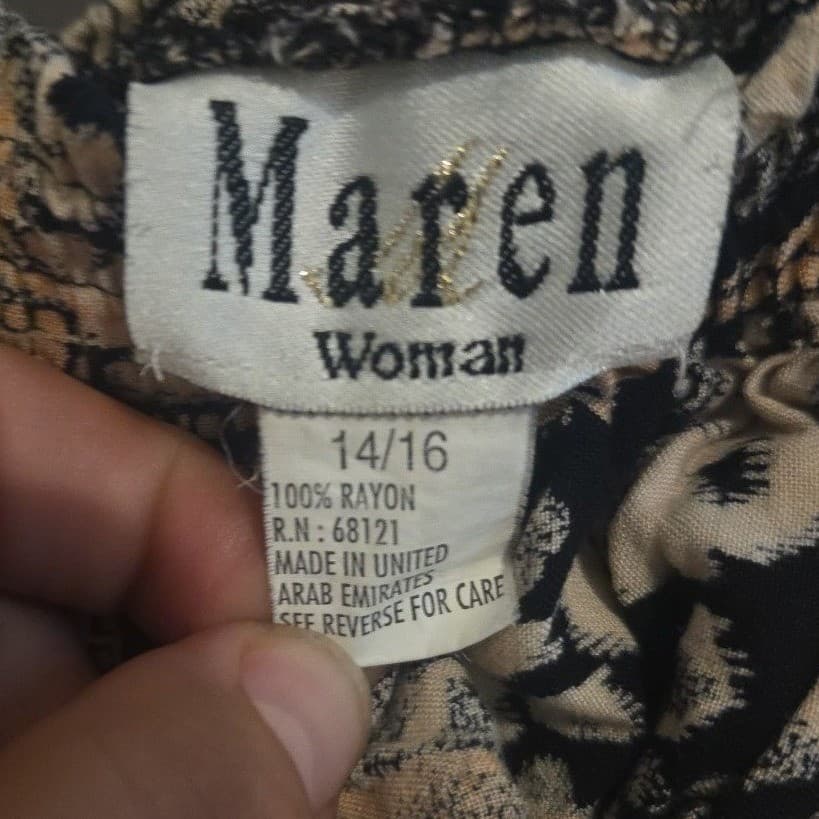 Maren Vintage Mixed Print Rayon Midi Skirt, Tan Black Burgundy, Woman's Sz 14/16 - Thumbnail 6
