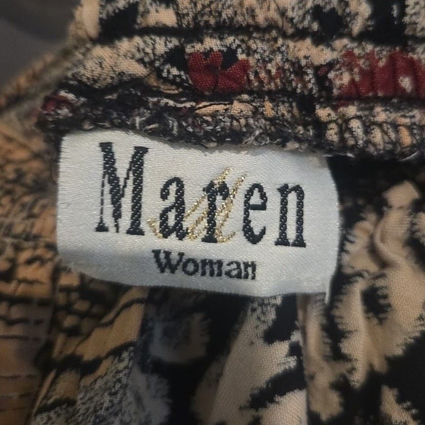 Maren Vintage Mixed Print Rayon Midi Skirt, Tan Black Burgundy, Woman's Sz 14/16 - Thumbnail 5