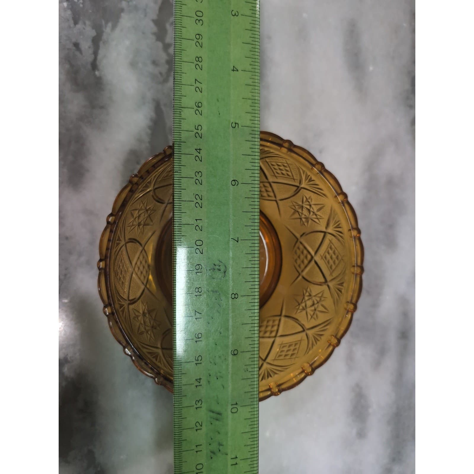 KIG Amber Glass Bowl, Fan Stars Crosshatch Pattern, Vintage Indonesian Decor - Thumbnail 8
