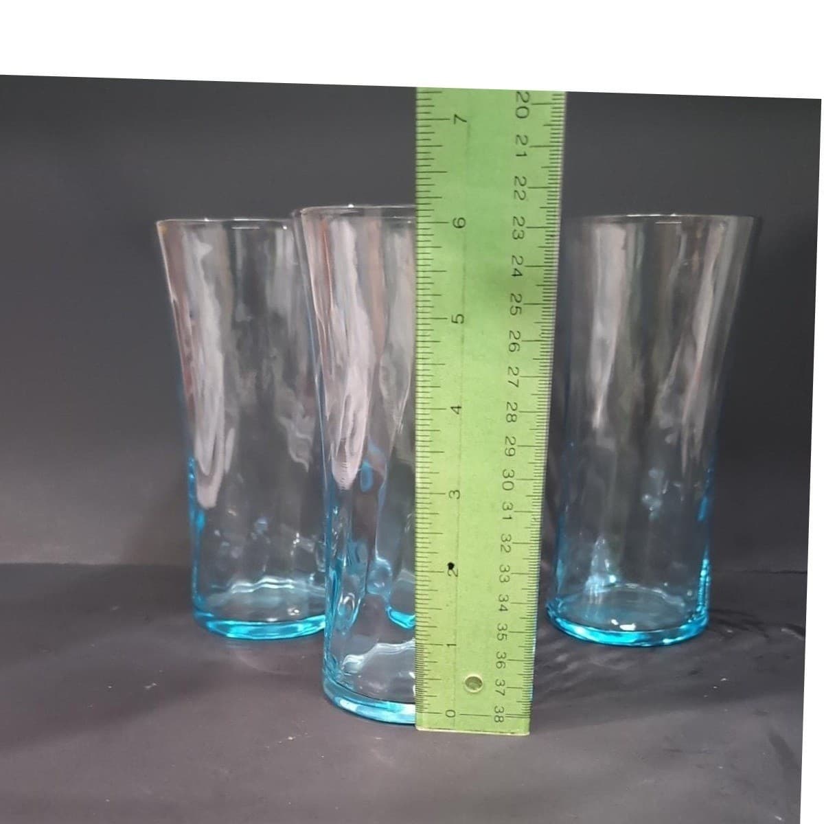 Wheaton Blue Tint Highball Glasses, Set of 4, Optic Swirl Design, Vtg Drinkware - Thumbnail 9