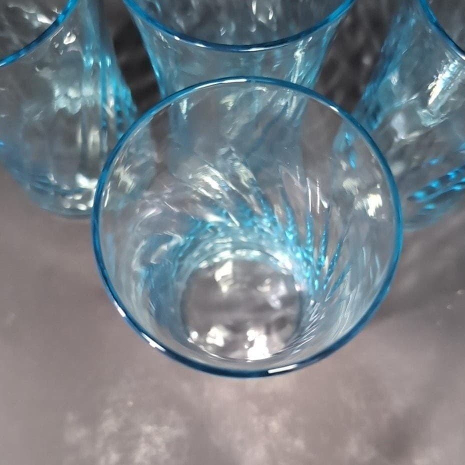 Wheaton Blue Tint Highball Glasses, Set of 4, Optic Swirl Design, Vtg Drinkware - Thumbnail 7
