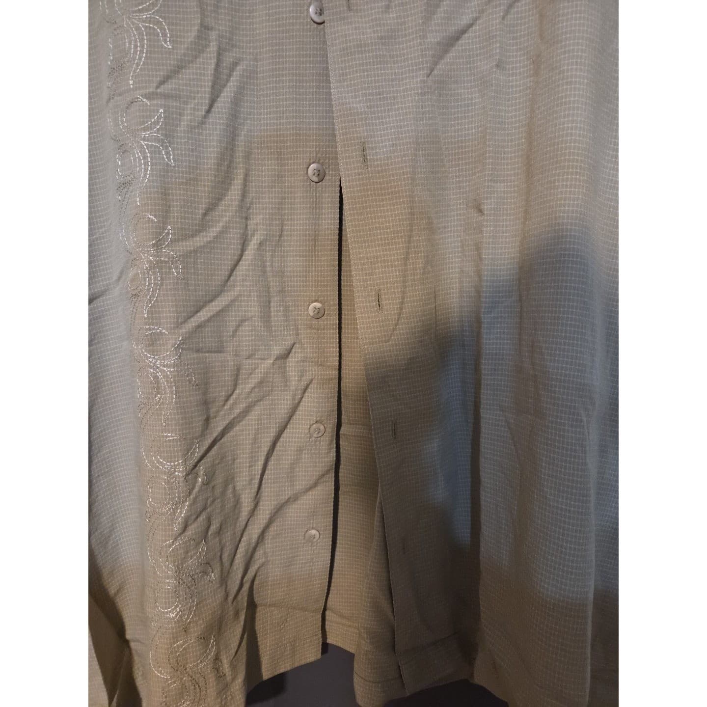 Cherokee Tan Embroidered Short Sleeve Button Front Camp Shirt, Men's XXL Khaki - Thumbnail 7