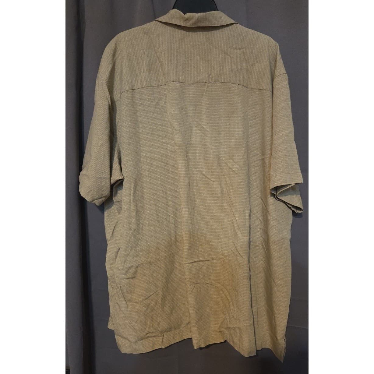 Cherokee Tan Embroidered Short Sleeve Button Front Camp Shirt, Men's XXL Khaki - Thumbnail 4