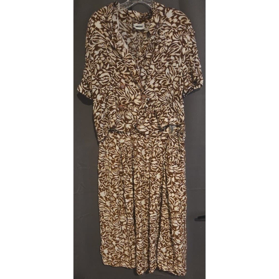 Leslie Fay Sportswear Vintage Brown Botanical 2 Piece Set, Women's Skirt Blouse - Thumbnail 4