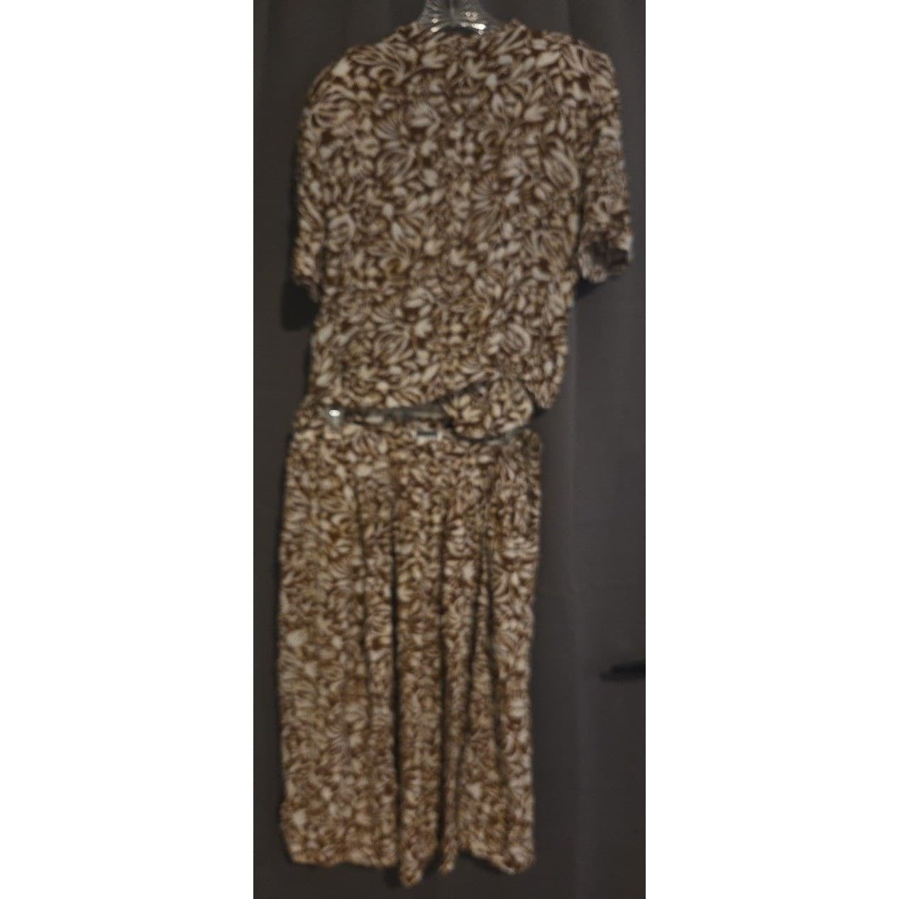 Leslie Fay Sportswear Vintage Brown Botanical 2 Piece Set, Women's Skirt Blouse - Thumbnail 5